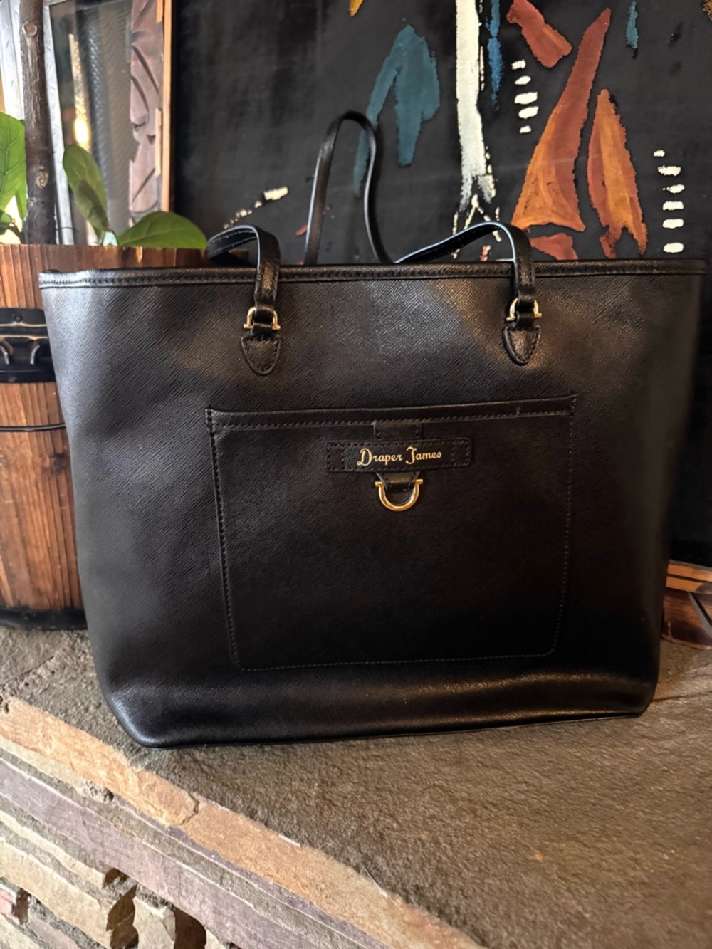 Draper James Black Tote with Gold Interior Accents